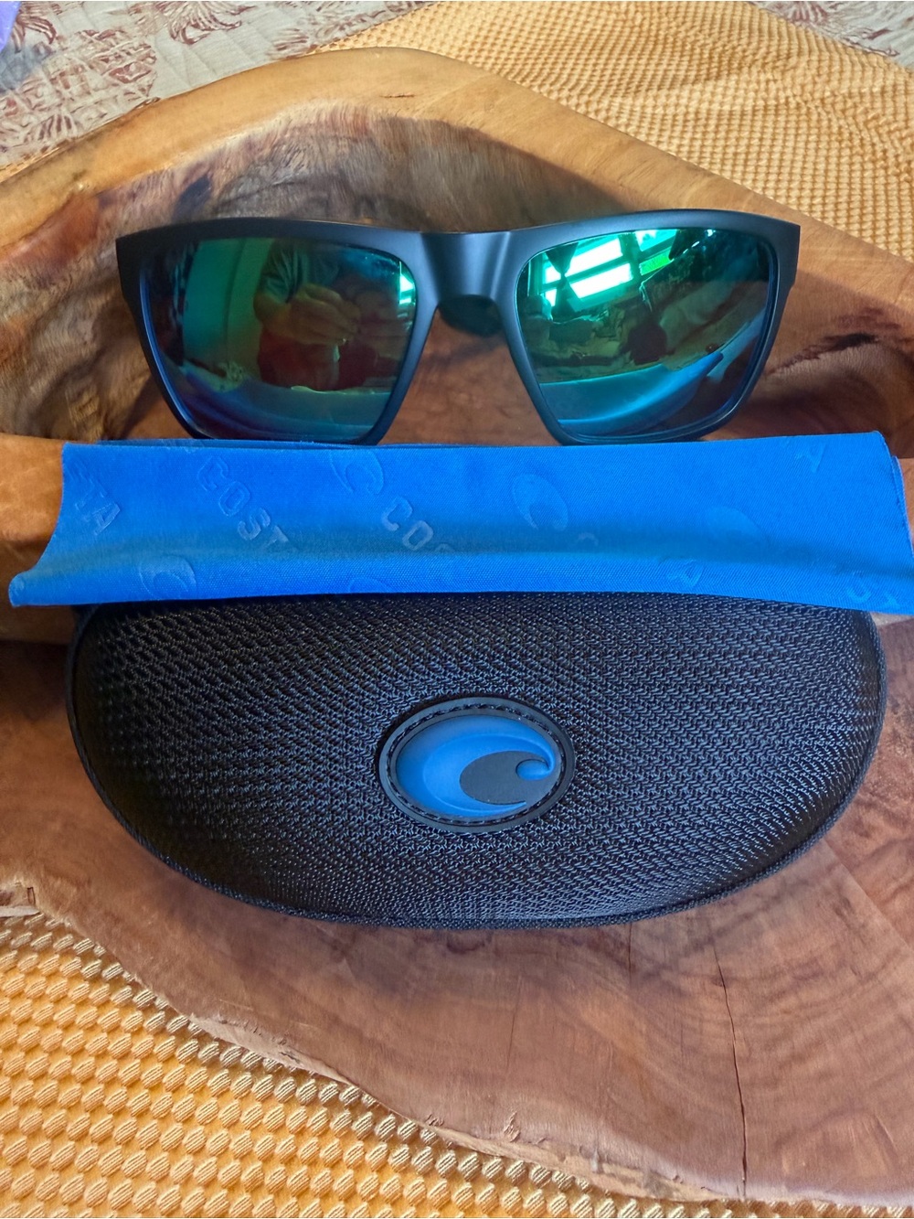 Costa Paunch  Matte Black Sunglasses with Blue Mirrored Lenses. With Hard Case